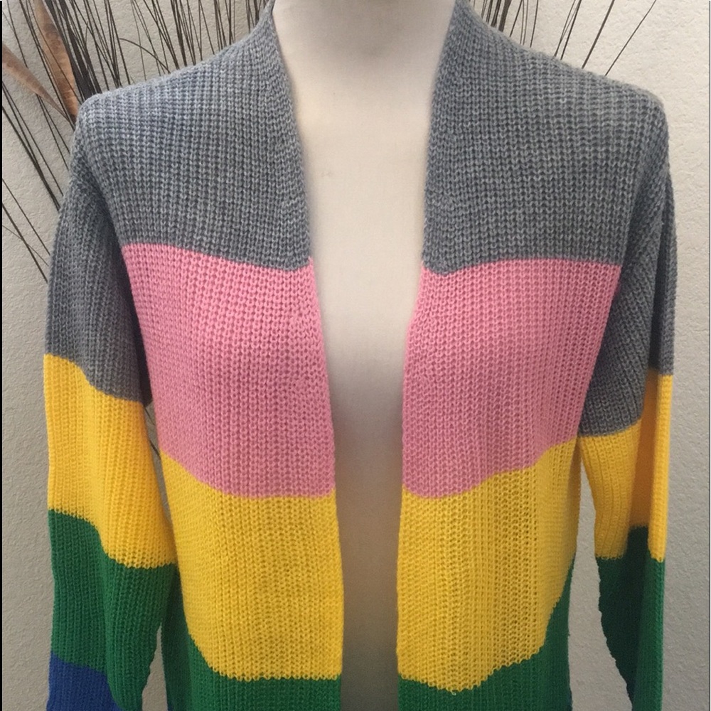 Ultra Flirt Rainbow Stripe Long Cardigan Sweater - Picture 7 of 13